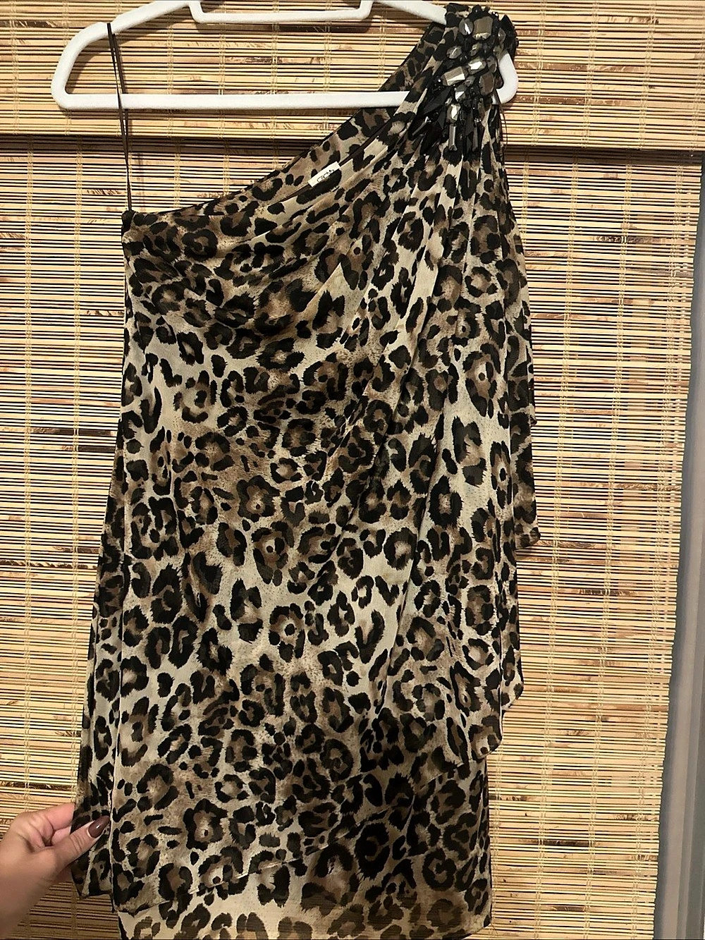 Beautiful Vintage  Y2K Cache Leopard Print One Shoulder Mini Dress